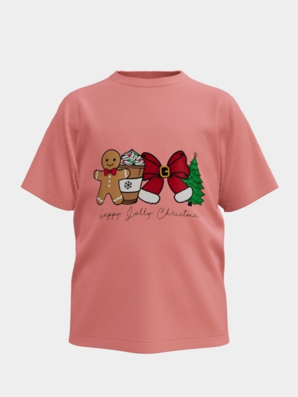 Women's Pink Graphic Short Sleeve Christmas Tee